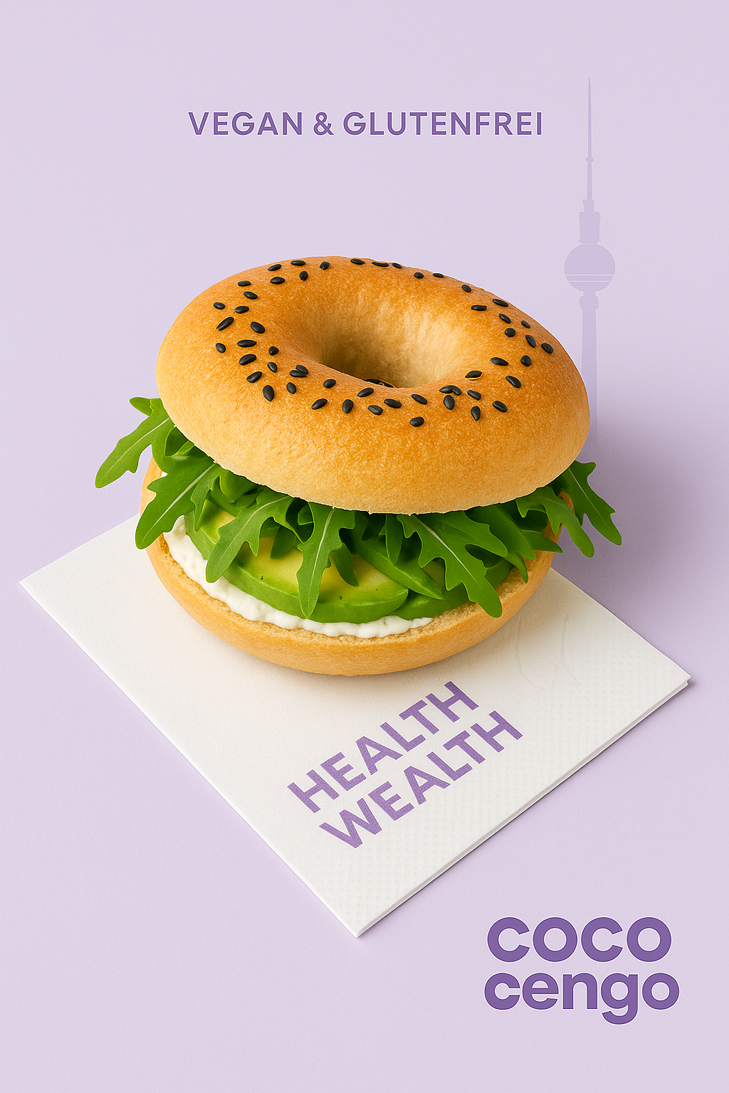 Avocado Dream – veganer glutenfreier Bagel mit Frischkäse und Rucola